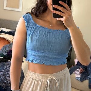Blue Ruffle Crop Top